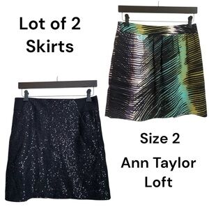 Lot of 2 Ann Taylor Loft 2P Skirts: Black Skirt Wool Embellishments Swiftie